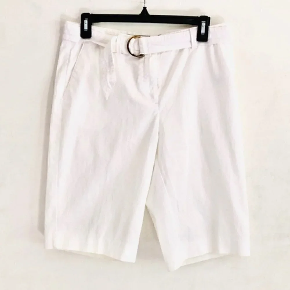 Liz Claiborne Bermuda Shorts Audra 8 D-Link Belted White Summer Nautical Boating